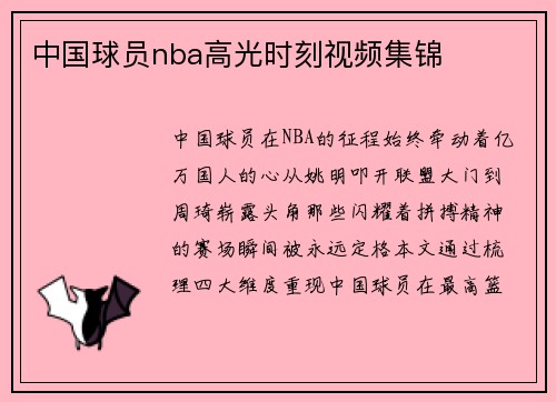 中国球员nba高光时刻视频集锦