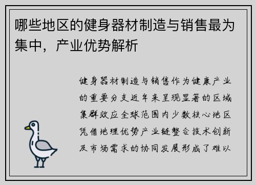 哪些地区的健身器材制造与销售最为集中，产业优势解析