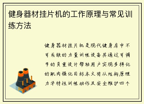 健身器材挂片机的工作原理与常见训练方法